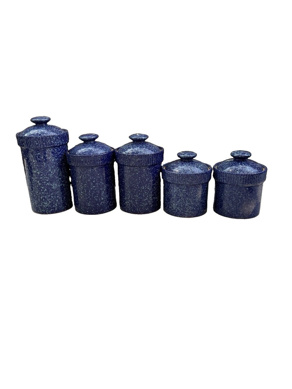 Studio Nova Moldova Blue Speckled Canister Set 5 Pc Portugal Ceramic Vintage